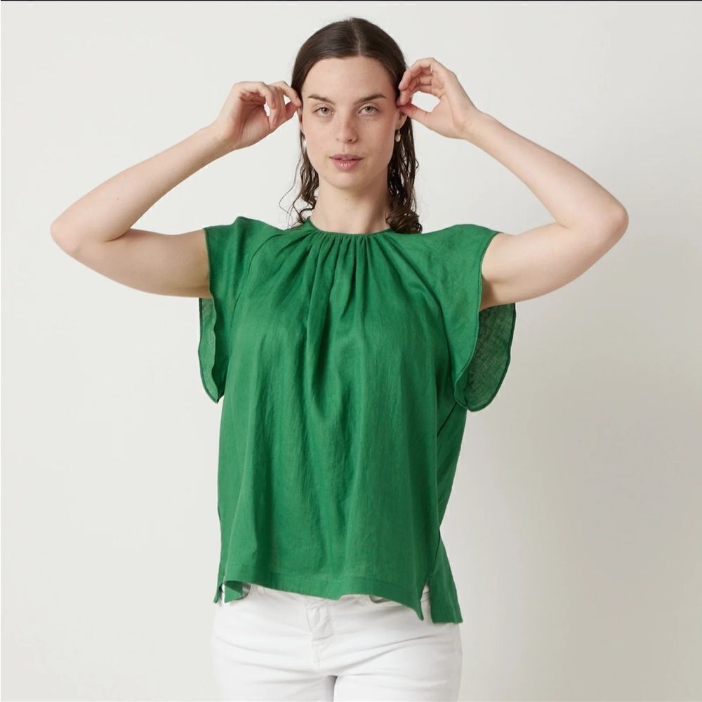 Fabiana Pigna Lina Top Green Women’s Large 100% Linen Quiet Luxury Made in USA